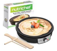 NutriChef Electric Crepe Maker 30cm, Non-Stick Pancake Griddle with Spatula, Egg Cooker, Omelette Grill, Poached Egg Makers, Kitchen Gadgets, Sandwich Maker, Ice Cream, InstaSeal Ready