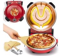 NutriChef Electric Indoor Pizza Oven, 30cm Countertop Cooker, Red | Temp Control, Viewing Window, Non-Stick Stone, Heats to 425°C, Easy Clean Pizza Maker for Home