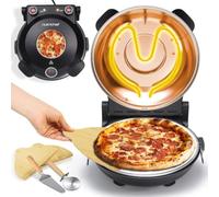 NutriChef Electric Indoor Pizza Oven, 30cm Countertop Cooker with Temp Control, Viewing Window, Non-Stick Stone, Heats to 425°C, Easy Clean Pizza's Maker Machine for Home, Black