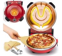 NutriChef Electric Pizza Oven | 1200W Countertop Pizza Maker with Temperature Control & Thermometer | Viewing Window for Precise Cooking | Heats up to 800˚F | Easy to Clean Non-Stick Coating | Red