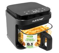 NutriChef Glass Air Fryer, 5.5L, 8 Presets, Cool-Touch Handle, Black | See-Through Window | 8 Presets for Every Craving | Auto-Stop Safety | 60-Min Digital Timer | Non-Stick Basket | LED Display