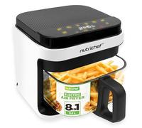 NutriChef Glass Air Fryer, 5.5L, 8 Presets, Cool-Touch Handle, White | 8 Presets for Every Meal | See-Through Window | Auto-Stop Safety | 60-Min Digital Timer | Non-Stick Basket | LED Display