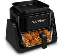 NutriChef Glass Air Fryer & Grill, 4L, 12 Presets, White , Black- With Grill