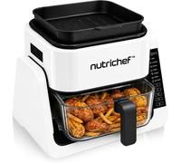 NutriChef Glass Air Fryer & Grill, 4L, 12 Presets, White , Black- With Grill