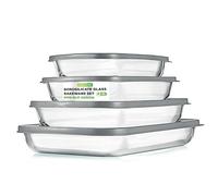 NutriChef Glass Baking Dish with lids, Set of 4 Rectangular Oven Proof Casserole - Premium Bakeware Roasting Tray, Food Storage Pan, Freezer Safe, Dishwasher Safe & oven safe, Stackable.