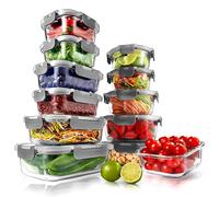 Nutrichef Glass Containers with Lids 24 Pack Meal Prep Containers - Airtight, Leakproof, Freezer to Oven Safe, Microwave & Dishwasher Safe, Glass Lunch & Food Storage (Grey)