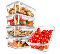 Nutrichef Glass Food Containers with Lids - 5 Pack 1L Borosilicate Meal Prep Containers, Airtight Leakproof Food Storage Set, Microwave, Oven, Dishwasher & Freezer Safe (Grey)