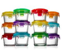 NutriChef Glass Food Storage Containers 12 Pack 125 ml Mini Containers with Airtight Lids - Stackable Baby Food Containers for Snacks Meal Prep- Microwave, Freezer and Oven Safe