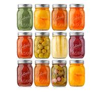 NutriChef Glass Jars With Lids - 12 Pack 450 ml Mason Jars, Thick Glass Leakproof Storage for Overnight Oats, Yogurt, Jam, Honey, Pickling and Food Prep