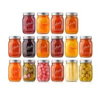 NutriChef Glass Jars With Lids - 16 Pack 450 ml Mason Jars, Thick Glass Leakproof Storage for Overnight Oats, Yogurt, Jam, Honey, Pickling and Food Prep