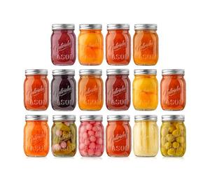NutriChef Glass Jars With Lids - 16 Pack 450 ml Mason Jars, Thick Glass Leakproof Storage for Overnight Oats, Yogurt, Jam, Honey, Pickling and Food Prep