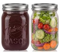 NutriChef Glass Jars With Lids - 2 Pack 450 ml Mason Jars, Thick Glass, Airtight Lids, Storage for Overnight Oats, Yogurt, Jam, Honey, Pickling and Food Prep