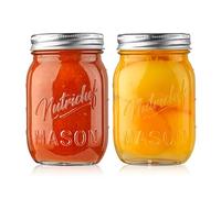 Nutrichef Glass Jars With Lids - 2 Pack 450 ml Mason Jars, Thick Glass Leakproof Storage for Overnight Oats, Yogurt, Jam, Honey, Pickling and Food Prep