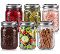 NutriChef Glass Jars With Lids - 6 Pack 450 ml Mason Jars, Airtight Storage for Overnight Oats, Yogurt, Jam, Honey, Pickling and Food Prep Microwave & Dishwasher Safe