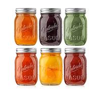 Nutrichef Mason Jars with Lids - 16oz DIY Magnetic Spice Jar Glass Container w/Airtight Lid and Band - Ideal for Meal Prep, Overnight Oats, Jelly, Jam, Honey, Candles, Crafts, Wedding Favors (6 Pcs)