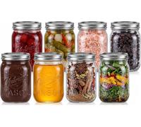 Nutrichef Glass Jars With Lids - 8 Pack 450 ml Mason Jars, Thick Glass Leakpr
