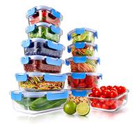 Nutrichef Glass Meal Prep Containers 24 Pack - Airtight, Freezer to Oven Safe, Microwave & Dishwasher Safe, Glass Lunch & Food Storage Containers (Blue)