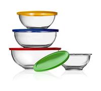 NutriChef Glass Mixing Bowl Set - 4 Sets Stackable Superior Premium Meal-prep Container w/Airtight Locking Lid, BPA-Free Leakproof, Freezer-to-Oven-Safe, for Food Preparation/Storage, Dishwasher Safe