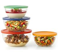NutriChef Glass Mixing Bowls with Lids Set of 4 - Stackable Food Prep and Storage Bowls, BPA Free Airtight Lids, Dishwasher Freezer and Oven Safe