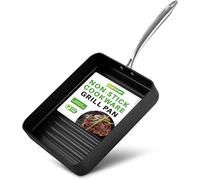 NutriChef Griddle Pan, Grill Pan, Stove Top Griddle, Steak Pan, Nonstick Grill Pan- w/Strong Handles, Square- Stainless Steel Griddle Pan, High Ridges, Hard Anodized, Safe, 28cm