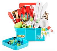 NutriChef Kids Baking Set Toddler - Safe Nylon Knife Set Complete Cooking Kit with Utensils Apron Storage Box for Ages 4 and Up