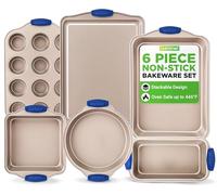 NutriChef Kitchen Oven Baking Pans - Deluxe Nonstick Gold Coating Inside & Outside Carbon Steel Bakeware Set with Blue Silicone Handles, Durable & Reliable Cookie & Muffin Sheet Oven Pan Style