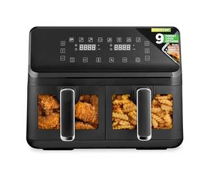 NutriChef Large Air Fryer Dual Zone 8.3 L - Double Drawer with 2 Baskets, Family Size Cooker, Viewing Windows, 9 Presets, 360 Hot Air Circulation