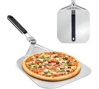 NutriChef Large Pizza Peel 12 Inch - 61 x 30cm, Non-Stick Pizza Paddle, Pizza Oven Accessories, Stainless Steel Pizza Shovel - Server- Spatula - Turning Peel w/Foldable Wooden Handle, Dishwasher Safe