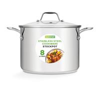 NutriChef Large Stainless Steel Stock Pot with Lid - Big Soup Pot, Heavy Cooking Pot with Glass Lid - Stew Pot, Cookware Induction Pot, Mirror Finish Stockpot, Deep Casserole Pot, 8-Qt / 7.6 Litre