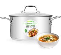 NutriChef Large Stainless Steel Stock Pot with Lid - Big Soup Pot, Heavy Cooking Pot with Glass Lid - Stew Pot, Cookware Induction Pot, Mirror Finish Stockpot, Deep Casserole Pot, 6-Qt / 5.7 Litre