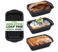 Nutrichef Loaf Tin for Baking 4-Pack, 2lb Nonstick Banana Bread Tin Pan, Rectangular Small Bread Tray, Cake Loaf Tins Pans with Grip Handles, Heavy Duty Carbon Steel Bakeware, 29.5 x 15 x 6.5 cm