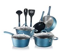 NutriChef NCCW11BL Antihaft-Kochgeschirr Excilon Home Kitchen Ware Töpfe & Pfannenset mit Topf, Bratpfannen, Kochtöpfen, Deckeln, Utensilien PTFE / PFOA / PFOS frei, 11 Stück, Blau