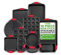 NutriChef Baking Tray Set, Carbon Steel Bakeware Trays, 6 Piece Non-Stick Oven Baking Tin Sets, Includes: Cookie Sheets, Roasting Pan, Loaf Pan, Pizza Pan, Muffin/cake Tin, Square Pan, Black- 6 pcs