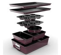 NutriChef Non-Stick Bakeware Set 8-Piece, Stackable Oven-Safe Baking Trays, Cookie Sheet, Loaf, Muffin, Pizza, Round, Square Cake Pans, Space-Saving Kitchen Bakeware