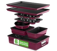NutriChef Non-Stick Bakeware Set 8-Piece, Stackable Oven-Safe Baking Trays, Cookie Sheet, Loaf, Muffin, Pizza, Round, Square Cake Pans, Space-Saving Kitchen Bakeware
