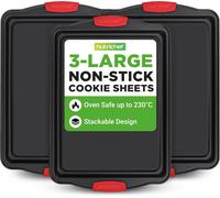 NutriChef Non Stick Baking Trays for Oven,Set of 3 Bakeware Oven Trays Non Stic