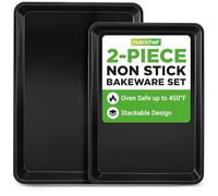 Nutrichef Baking Pans Set - 2-Pack Non-Stick Cookie Sheet Bakeware, Durable Food-Grade Metal, Easy-to-Clean Oven Trays, Dishwasher Safe, Stain-Resistant, Fits Toaster & Convection Ovens (Black)