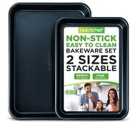 Nutrichef Non-Stick Cookie Tray Set- 2-Piece, Easy Clean, Stackable Cookie Sheets, Dishwasher Safe, Oven Safe, PFOA Free, Non-Toxic Bakeware, Perfect for Baking & Roasting- Blue