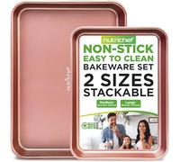 Nutrichef Baking Pans Set - 2-Pack Non-Stick Cookie Sheet Bakeware, Durable Food-Grade Metal, Easy-to-Clean Oven Trays, Dishwasher Safe, Stain-Resistant, Fits Toaster & Convection Ovens (Rose Gold)