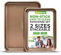 NutirChef Baking Tray set of 2 - Stainless Steel Baking Sheets Pan, Baking Trays for Oven Non Stick, Cookies Sheet Oven Tray Set, 2-Pcs Large Rectangle Sheet for Baking, Cooking, Roasting, Gold