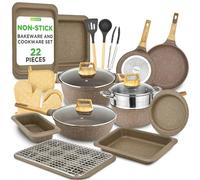Nutrichef Non Stick Cookware Set 22-Piece, Induction Ready Kitchen Cookware, Multi-Sized Pots, Frying Pans, Bakeware, Pan Sets with Lids and Heat-Resistant Cooking Tools, Maroon