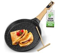 Nutrichef Non-Stick Crepe Pan 24cm with Wooden Spreader, Durable Marble Coated Pancake Pans for Stove Top, Bakelite Handle, Induction Base, Dishwasher Safe, Even Heat Distribution (Black Marble)
