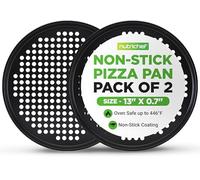 NutriChef Non-Stick Pizza Pan 33cm, 2-Pack Round Baking Steel Tray for Oven, Commercial-Grade Carbon Steel with Non-Stick Grey Coating, Ideal Baking Accessories for Stuffed Crust
