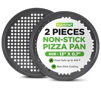 NutriChef Non-Stick Pizza Pan 33cm, 2-Pack Round Baking Steel Tray for Oven, Commercial-Grade Carbon Steel with Non-Stick Grey Coating, Ideal Baking Accessories for Stuffed Crust