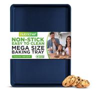NutriChef Nonstick Cookie Sheet Baking Pan - 1qt Metal Oven Baking Tray, Professional Kitchen Cooking Non-Stick Bake Trays, Stylish Blue Diamond Silicone Coating, PFOA PFOS PTFE Free