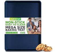NutriChef Non-Stick XL Cookie Sheet Pan for Baking - Premium Extra Large Carbon Steel Baking Tray - 55.6 x 39.4 cm for Cookies, Jelly Rolls, Pastries, & More - Blue Diamond