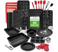 NutriChef Nonstick Bakeware Set 42 Piece Carbon Steel Baking Pans, Oven Baking Set Trays Tins Tools Oven Mitts for Home Bakers