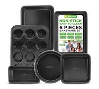 NutriChef Kitchen Oven Baking Pans Carbon Steel with Non-Stick Black Coating Inside & Outside, Commercial Grade Restaurant Quality Metal Bakeware, Dishwasher Safe NCBK6BK, One Size