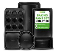 NutriChef Nonstick Baking Pans Set, 6-Piece Bakeware, Oven Trays, Cookie Sheets, Muffin and Loaf Pans, Dishwasher Safe, Black