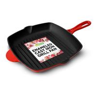 NutriChef Nonstick Cast Iron Grill Pan - 28cm, Kitchen Square Cast Iron Skillet Griddle Pan, Enameled Cast Iron Skillet Steak Pan w/Side Drip Spout for Electric Stovetop/Induction/Gas